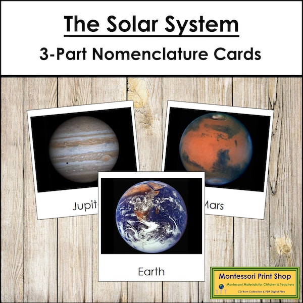 Parts Of The Solar System 3-Part Cards - Printable Montessori Nomenclature - Science - Digital Download
