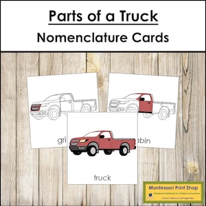 Parts of a Truck Nomenclature 3-Part Cards - Montessori Zoology - Printable Montessori Materials - Digital Download