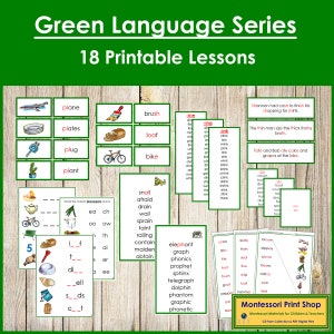 Paquete de la serie de fonogramas Montessori Green Language (CLIPART) - Fonética primaria - Tarjetas Montessori imprimibles - Descarga digital
