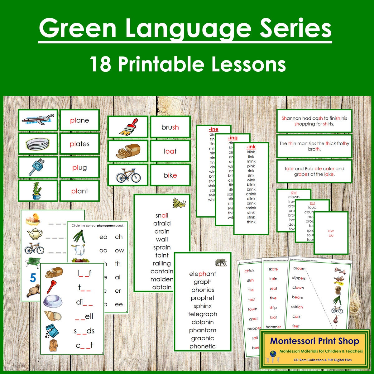 Montessori Green Phonetic Language Series Bundle [CLIPART] - Primary Phonics (Digital Download)