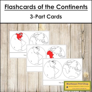 Continentes by Hemisphere Karteikarten - Geographie - Printable Montessori Materialien - Digitaler Download