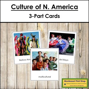 Culture de l'Amérique du Nord - Cartes Montessori Continent - Géographie - Cartes Montessori imprimables - Téléchargement numérique
