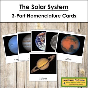 Teile des Sonnensystems 3-teilige Karten - Montessori Nomenklatur - Wissenschaft (Digitaler Download)