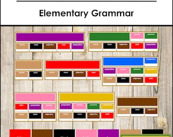 Pacchetto di scatole di grammatica elementare Montessori - Lingua - Carte Montessori stampabili - Download digitale