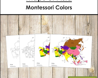 Maps of Asia (Color & Blackline) - Montessori Geography - Printable Montessori Materials - Digital Download