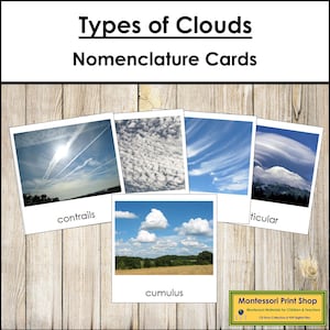 Karty z nomenklaturą rodzajów chmur, 3 części – Meteorologia Montessori (do pobrania w wersji cyfrowej)