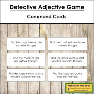 Détective adjectif jeu commande cartes - géométrie Montessori/activité sensorielle - cartes Montessori imprimables - téléchargement numérique