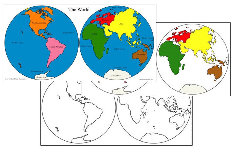 Montessori Maps of the World Bundle color-coded Geography  Etsy
