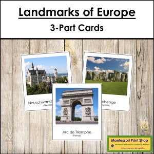 Monuments d'Europe - Cartes Montessori Continent - Géographie - Cartes Montessori imprimables - Téléchargement numérique