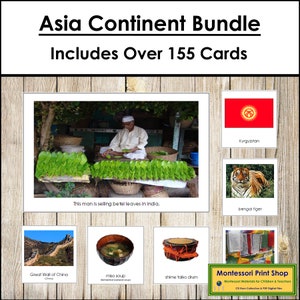 Pacchetto continente asiatico - Geografia - Schede Montessori stampabili - Download digitale