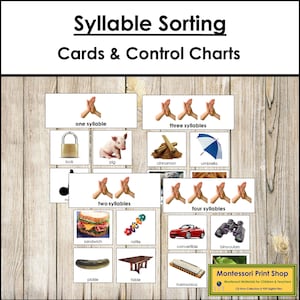 Tarjetas de clasificación de sílabas y tablas de control - Lenguaje primario - Tarjetas Montessori imprimibles - Descarga digital