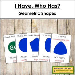 Juego "Yo tengo, quién tiene" - Figuras geométricas - Geometría - Materiales Montessori imprimibles - Descarga digital
