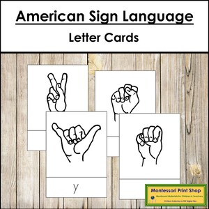Cartões de letras da linguagem de sinais americana - Materiais Montessori para impressão - Download digital