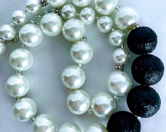 Black/White Yin/Yang Chunky Pearl Necklace-Bold Chic Avant Garde-Designer Statement-June Birthstone-Unique-Edgy Bridal/Wedding-Luxe Artwear