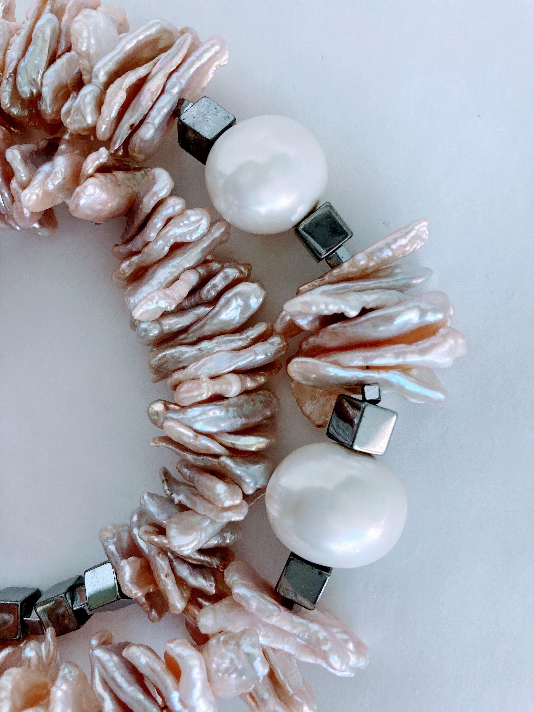 Blush Freshwater Pearl Necklace-Modern Edgy Boho Chic-Designer Exclusive Bridal Wedding-June Birthstone-Avant Garde Artwear-Unique Gift