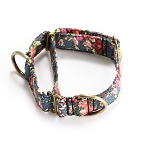 Martingale Dog Collar Premium Comfort Organic Cotton Adjustable Martingale Puppy Collar Bouquet Grey Color