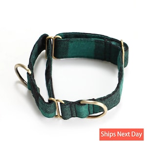 Martingale Dog Collar Premium Comfort Organic Cotton Adjustable Martingale Puppy Collar Plaid Green Color