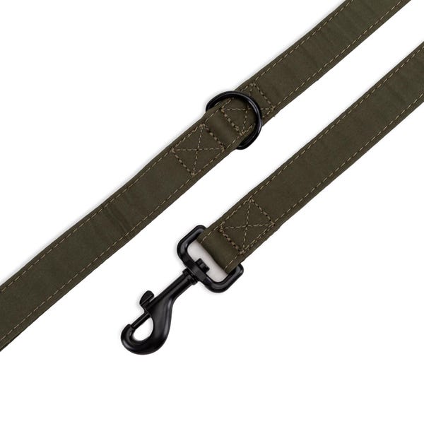 Dog Leash Organic Cotton Hand Crafted Brass Hardware with Poop Bag Holder Ring Practical Pet Walking Essential 6ft Military Green Color