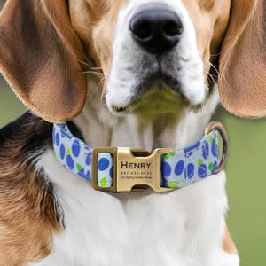 Engraved Dog Collar Personalized With Name Address Number Text Cotton Pet Collar customizable Puppy collar Blueberry Color