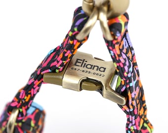Engraved Step In Dog Harness Organic Cotton Full Sizes Personalized Pet Harness Name Address Number For Everyday Walking Colorful Wildlife