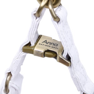 Engraved Step In Dog Harness Organic Cotton Full Sizes Personalized Pet Harness Name Address Number For Everyday Walking White Color