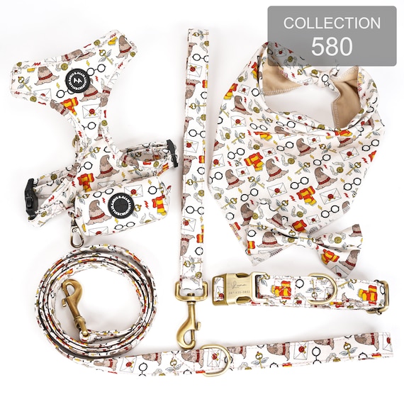 Engraved Dog Collar Personalized With Name Address Number Text Cotton Pet Collar customizable Puppy collar Wizard School Color