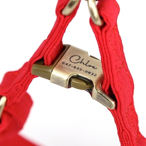 Engraved Step In Dog Harness Organic Cotton Full Sizes Personalized Pet Harness Name Address Number For Everyday Walking Poinciana Red