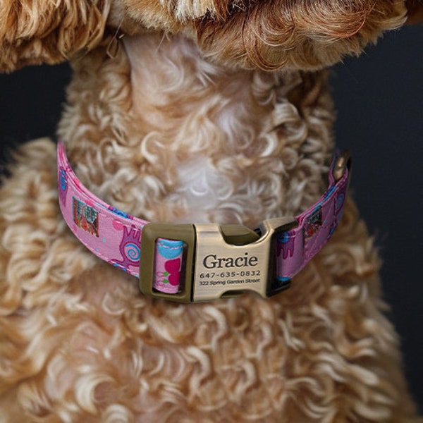 Engraved Dog Collar Personalized With Name Address Number Text Cotton Pet Collar customizable Puppy collar Luna lovegood Color