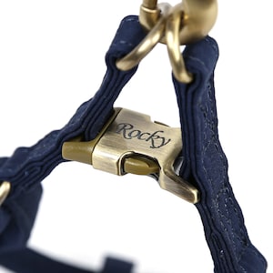 Engraved Step In Dog Harness Organic Cotton Full Sizes Personalized Pet Harness Name Address Number For Everyday Walking Navy Color