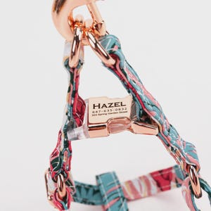 Engraved Step In Dog Harness Organic Cotton Full Sizes Personalized Pet Harness Name Address Number For Daily Walking Romantic Rose