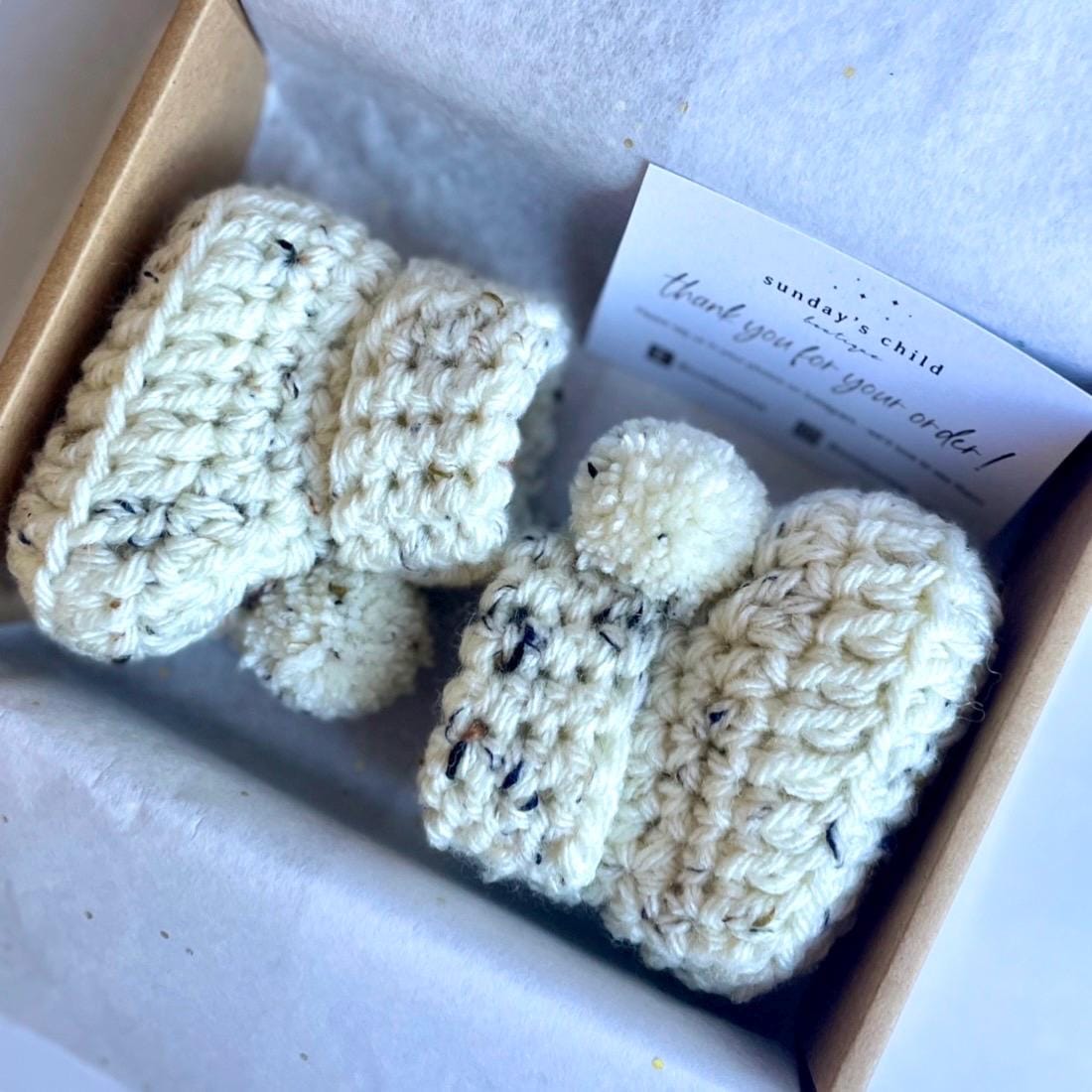 Tweed crochet booties, baby booties, pom pom booties, handmade baby gift, baby shoes, gender neutral baby gift, baby shower gift