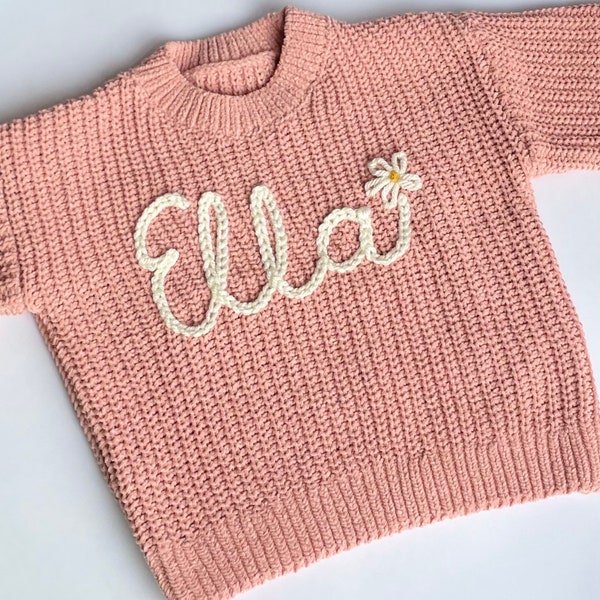 Personalised baby / toddler jumper - personalised jumper girl - hand embroidered jumper - baby name jumper - pink personalised knit jumper