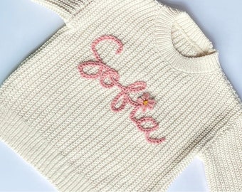 Personalised baby / toddler jumper - personalised jumper girl - hand embroidered jumper - baby name jumper - cream personalised knit jumper