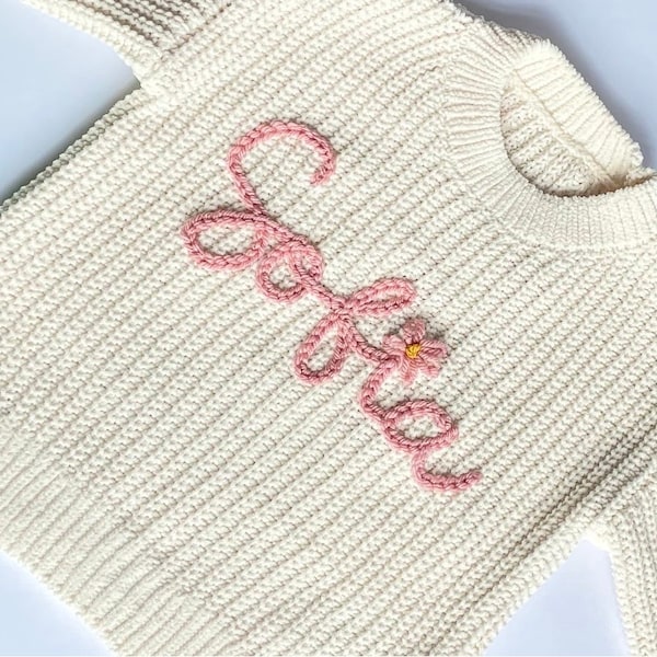 Personalised baby / toddler jumper - personalised jumper girl - hand embroidered jumper - baby name jumper - cream personalised knit jumper