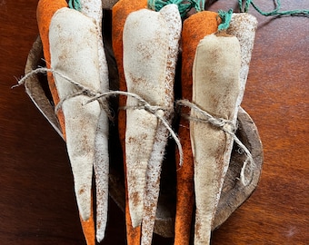 Primitive spring carrots, handmade carrots, grungy primitive carrots, folk art, spring decor, primitive decor,