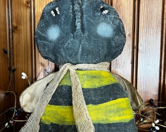 Bee, handmade bee dolls, folk art, primitive bee decor, shelf sitter, tucks, bumblebee doll,handmade in New York