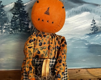 Fall decor, primitive pumpkin doll, handmade pumpkin decor, folk art, handmade primitive pumpkins, pumpkin dolls