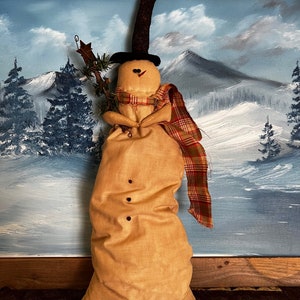 Handmade Muslin Snowman: Mr. Schlumpy Folk Art Winter Decor.
