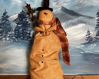 Mr. Schlumpy snowman, winter decor, seasonal decor, farmhouse Christmas decor, slump snowman, folk art, Handmade snowman