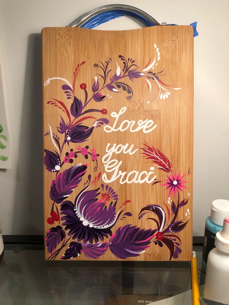 Hand painted bamboo cutting board Etsy