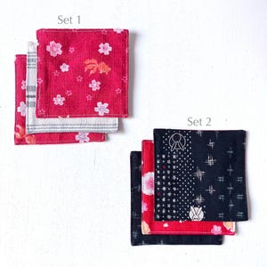 Set of 3 Handmade Double-Sided Fabric Coasters | Washable & Reusable | Square Cotton Coasters | Japanese | Gift Eco | Tea Coffee | Tableware