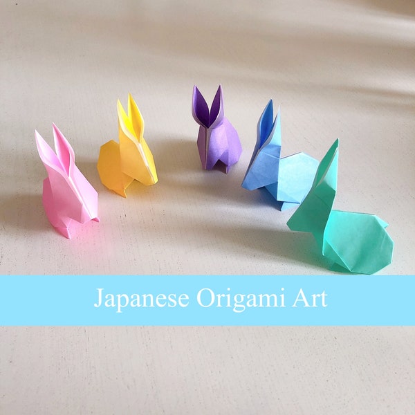 Set of 5 Origami Rabbits, Pastel colours,  Easter, Bunny, Paper Decoration, Home Decoration, Gift, Japanese Origami, Pâques, Lapins
