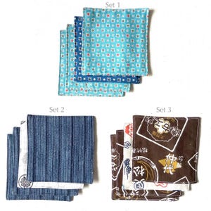 Set of 4 Handmade Double-Sided Fabric Coasters | Washable & Reusable | Square Cotton Coasters | Japanese | Gift Eco | Tea Coffee | Tableware