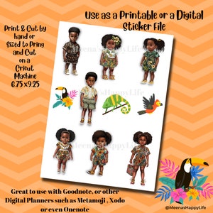 Printable Stickers, Digital Stickers, Tropical Kids, Planner Stickers, African American Children, Goodnotes, Digital Planner, Print and Cut