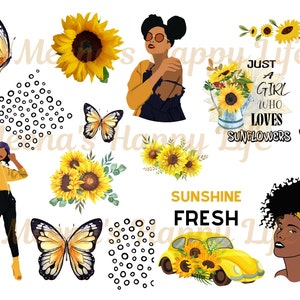 Sunshine Fresh Printable, Printable Stickers, Journaling Kit, Planner Kit, bible Journal kit, Digital Stickers, Sunflowers stickers