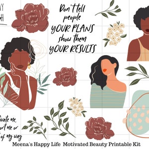 Gemotiveerde Schoonheid Printable, Afro-Amerikaanse vrouwen, Zwarte vrouwen, Melanated vrouwen, Planner Printable, Journal Kit