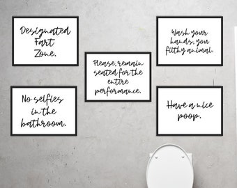 Set of 5 Funny Bathroom Humor Quotes Printable Wall Art | Bathroom signs | Home | Décor | Digital File | INSTANT DOWNLOAD | 8 x 10 in.