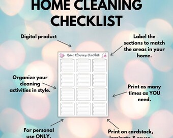 Printable Home Cleaning Checklist, House Cleaning Checklist Schedule Sheet, Cleaning Planner, Digital File, INSTANT DOWNLOAD, 8.5 x 11 in.