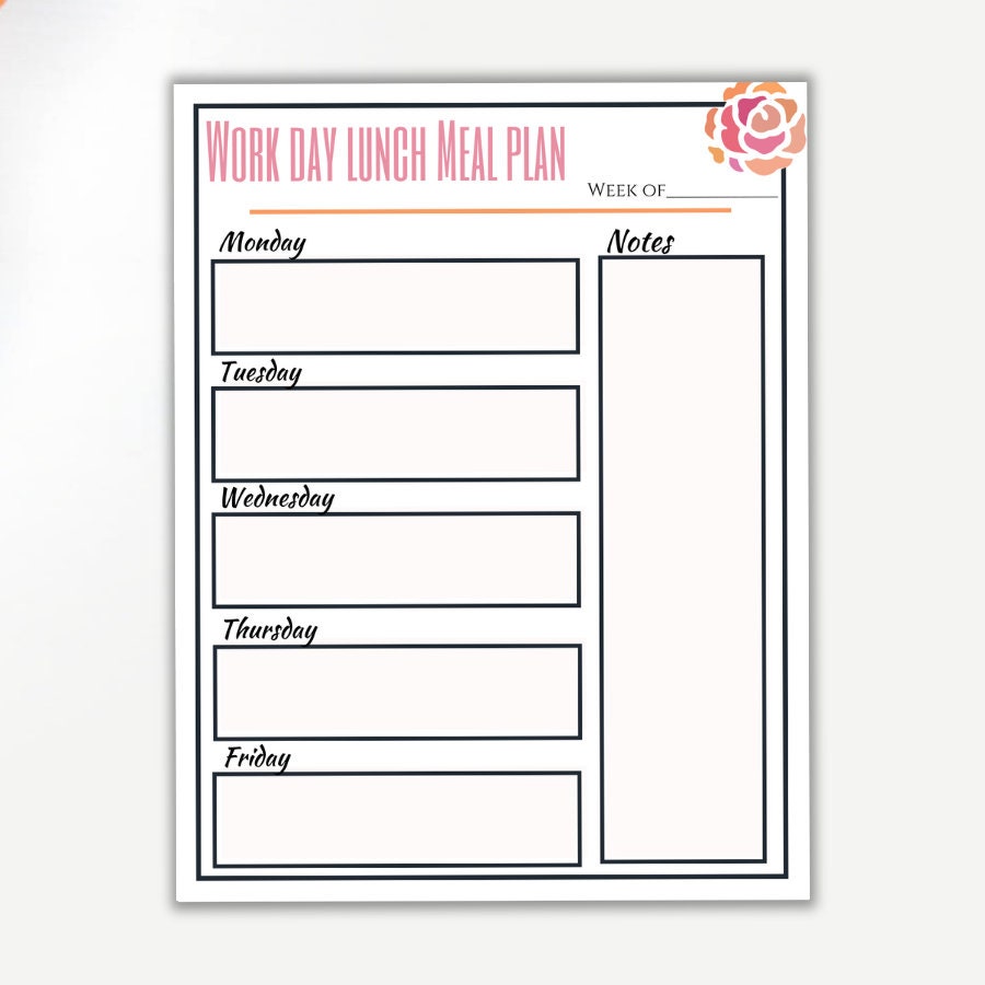 Printable Work Day Weekly Lunch Meal Planning Sheet | Digital File ...