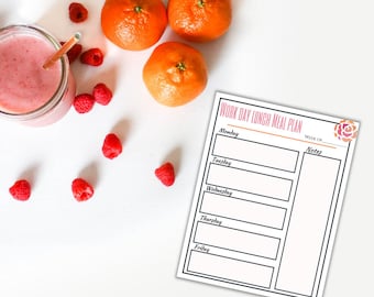 Printable Work Day Weekly Lunch Meal Planning Sheet | Digital File | Menu Planner | INSTANT DOWNLOAD | PDF | 8.5 x 11 in